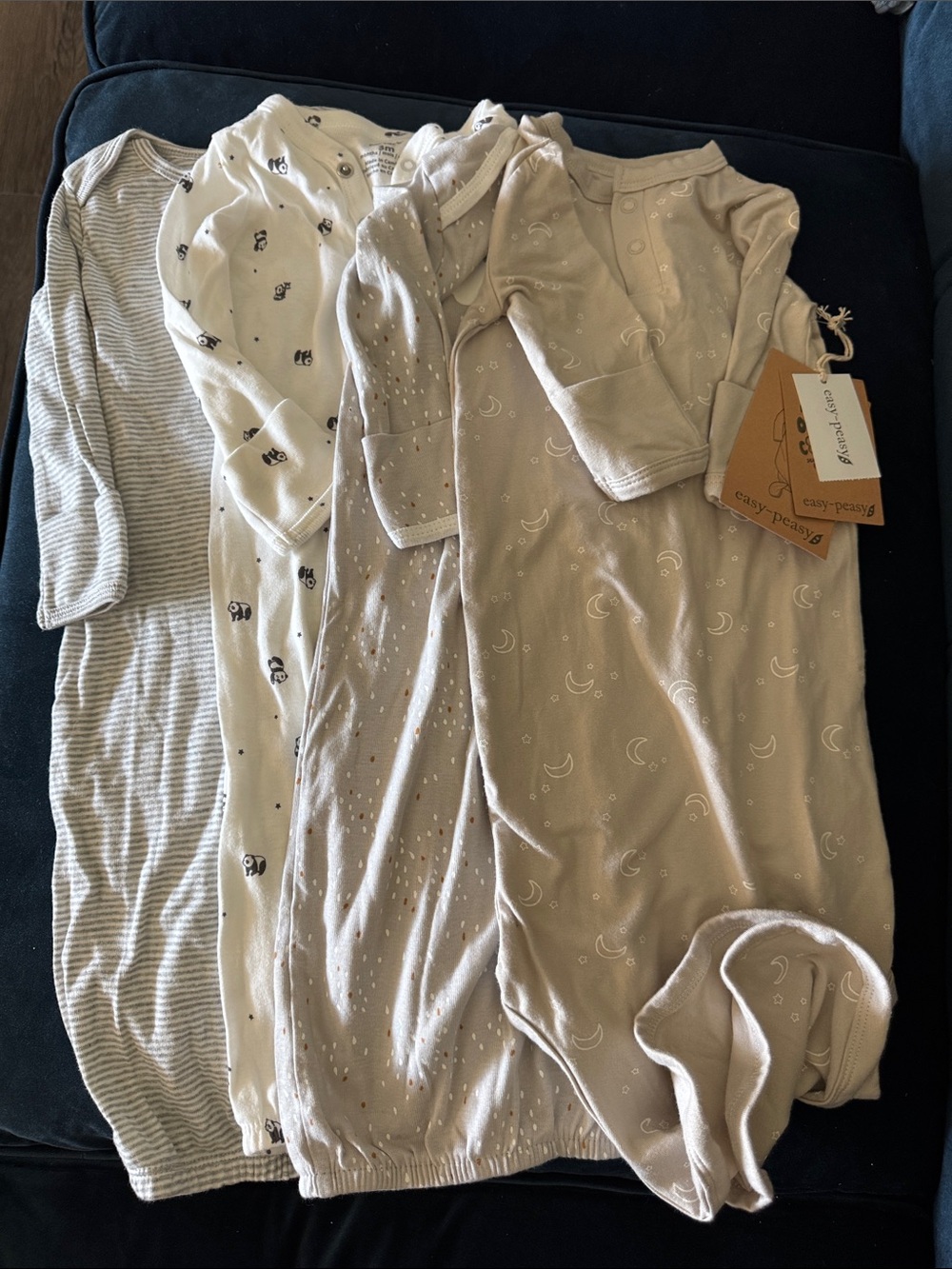 Neutral Baby Sleep Gowns - Moon & Stripe Prints